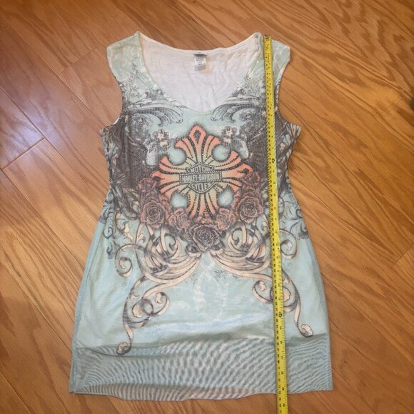 Harley Davidson Sheer Rhinestone Cross Floral Women’s Tank Top Size Large - Picture 7 of 7